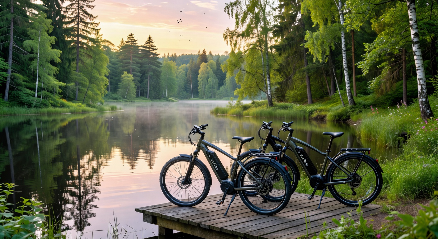 Electric bikes by lake